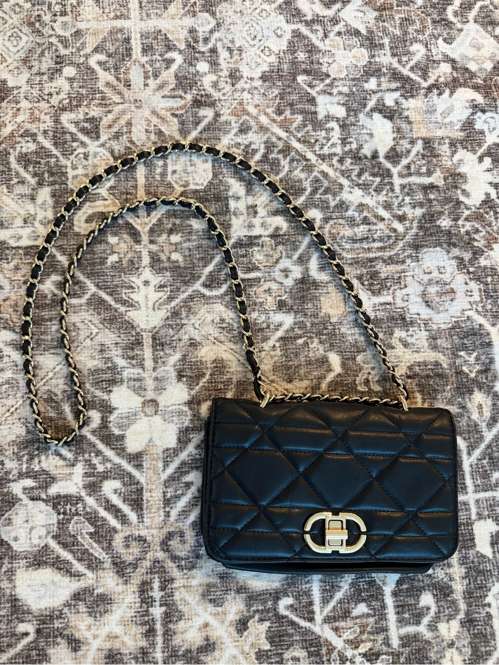 Black Quilted Chain-Handle Shoulder Bag by Unknown Brand